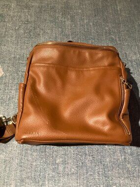 Azaria Vegan Faux Leather Diaper Bag Backpack With Zip Closure, Pre-Owned, Brown